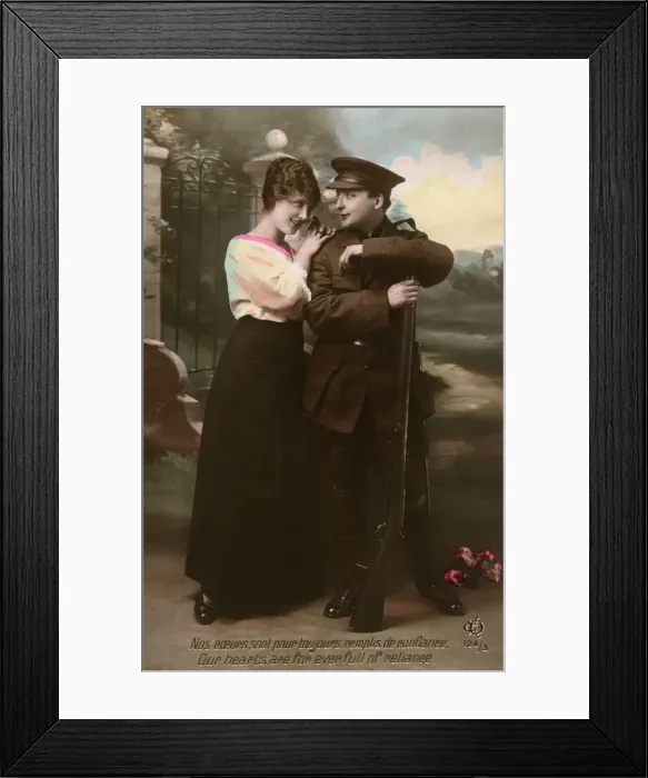 Framed Print : Ww1 Postcard Couple Framed Print : Ww1 Postcard Couple