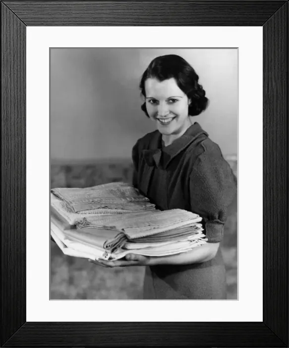Framed Print : Woman with Ironed Towels Framed Print : Woman with Ironed Towels