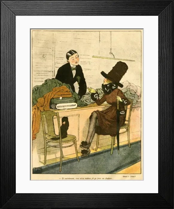 Framed Print : Cartoon, Parisian woman out shopping, WW1 Framed Print : Cartoon, Parisian woman out shopping, WW1