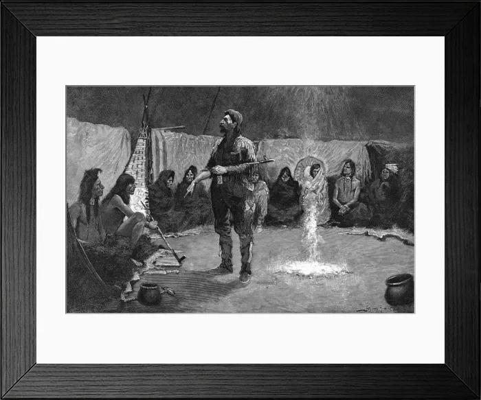 Framed Print : Fur Trader in Tepee / 1892 Framed Print : Fur Trader in Tepee / 1892