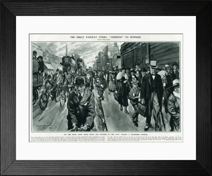 Framed Print : Great railway strike, trekking to business 1919