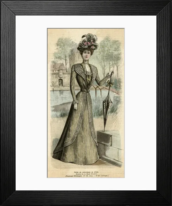 Framed Print : Striped Dress 1899 Framed Print : Striped Dress 1899