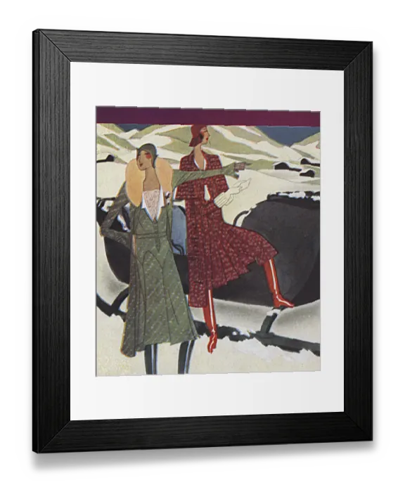 Framed Print : 2 Ladies & Sleigh 1929 Framed Print : 2 Ladies & Sleigh 1929