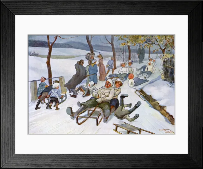 Framed Print : People Sledging 1908 Framed Print : People Sledging 1908