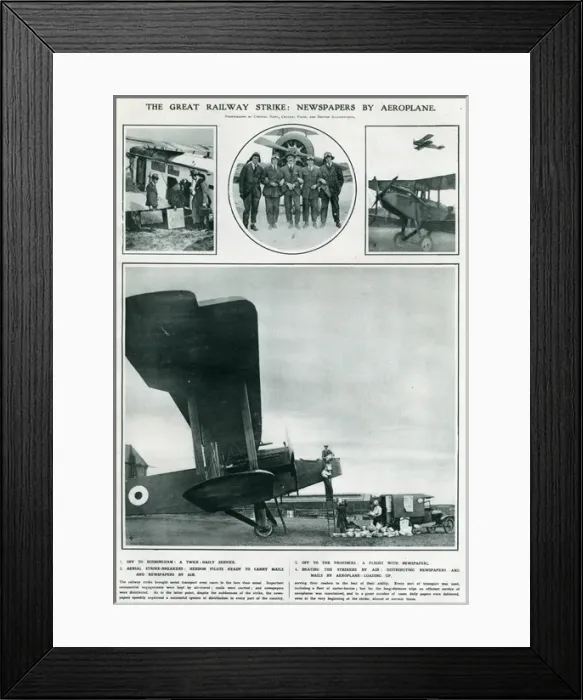 Framed Print : Great railway strike, newspapers by aeroplane 1919 Framed Print : Great railway strike, newspapers by aeroplane 1919