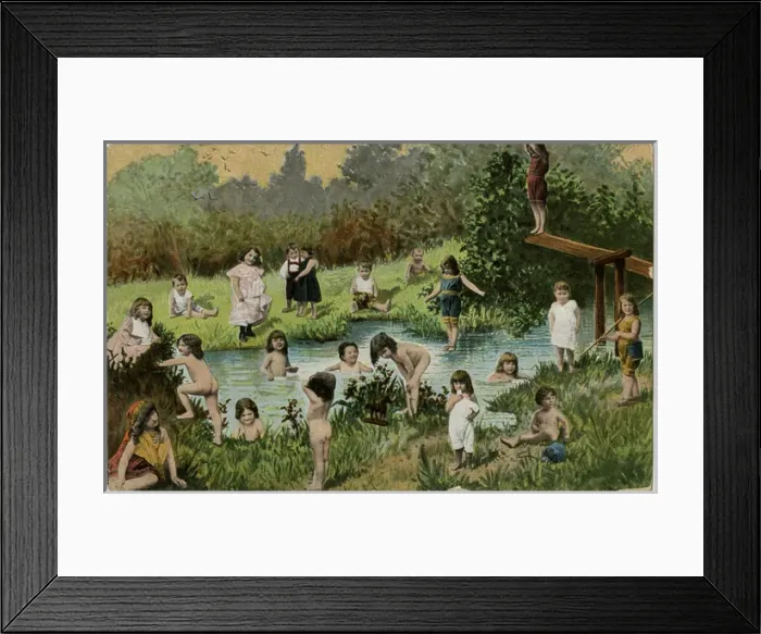 Framed Print : Children / Bathe / Stream Framed Print : Children / Bathe / Stream