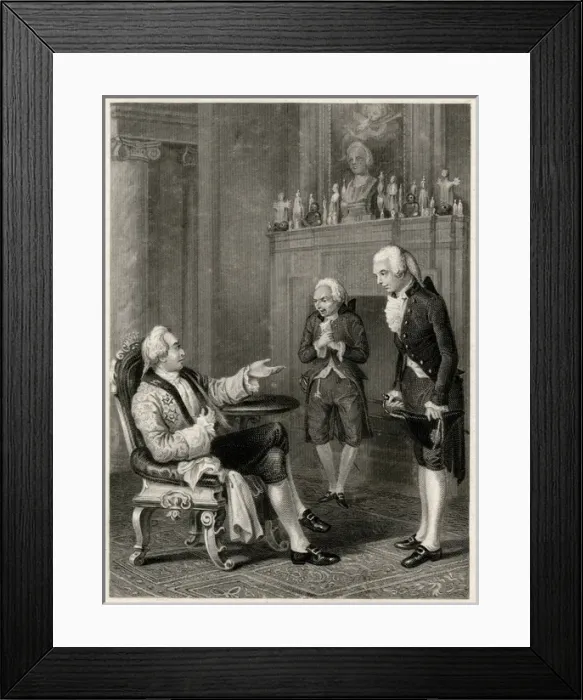 Framed Print : Royal personage with two deferential visitors Framed Print : Royal personage with two deferential visitors