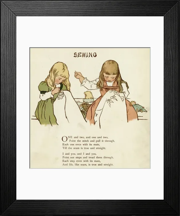 Framed Print : Two girls sewing Framed Print : Two girls sewing