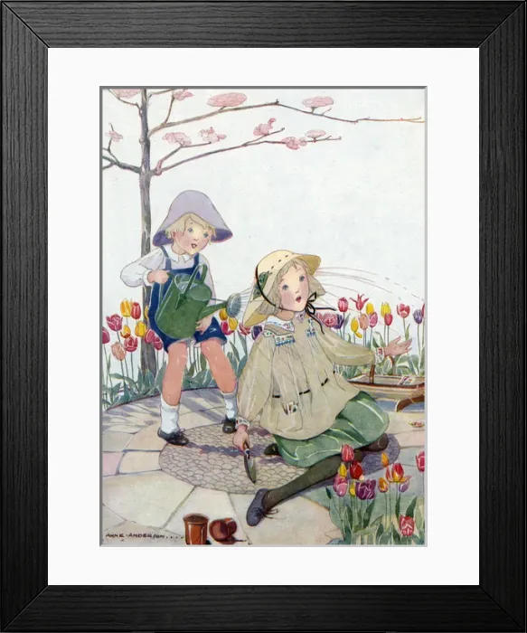 Framed Print : Boy / Girl / Garden / Watering Framed Print : Boy / Girl / Garden / Watering