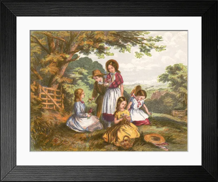 Framed Print : Children Pick Flowers Framed Print : Children Pick Flowers