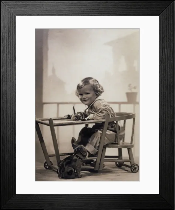 Framed Print : Boy Writing in Playpen Framed Print : Boy Writing in Playpen