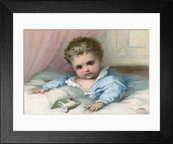 Framed Print : CHILD IN BED 1 / 3 C1880 Framed Print : CHILD IN BED 1 / 3 C1880