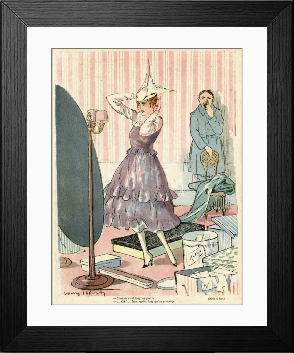 Framed Print : Cartoon, Trying on a new hat, WW1 Framed Print : Cartoon, Trying on a new hat, WW1