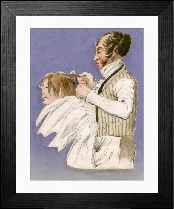 Framed Print : Barber at Work C1840 Framed Print : Barber at Work C1840