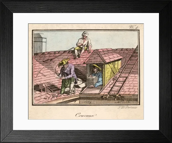 Framed Print : Workers Repair a Roof Framed Print : Workers Repair a Roof