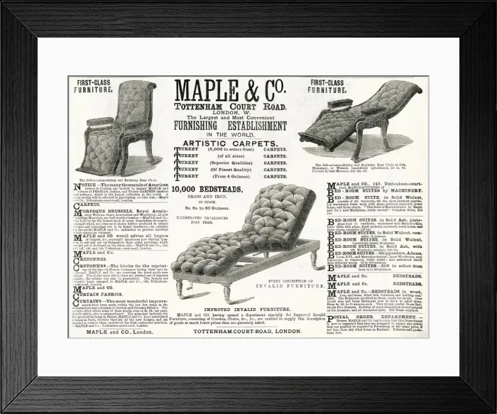 Framed Print : Advert for Maple & Co. reclining chairs 1882 Framed Print : Advert for Maple & Co. reclining chairs 1882