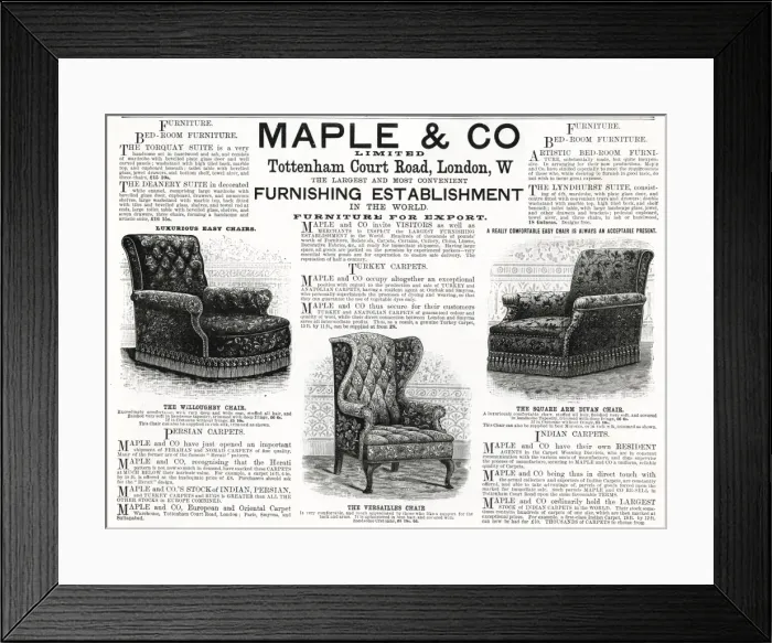 Framed Print : Advert for Maple & Co chairs 1892 Framed Print : Advert for Maple & Co chairs 1892