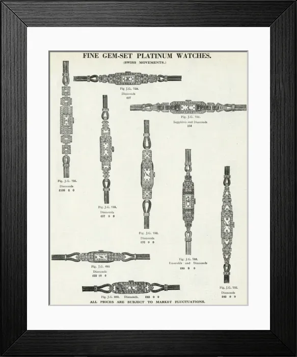 Framed Print : Ladies gem-set wristlet watches 1937 Framed Print : Ladies gem-set wristlet watches 1937