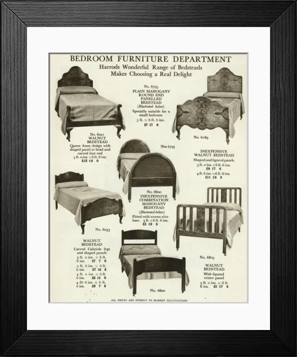 Framed Print : Wooden bedsteads 1929 Framed Print : Wooden bedsteads 1929