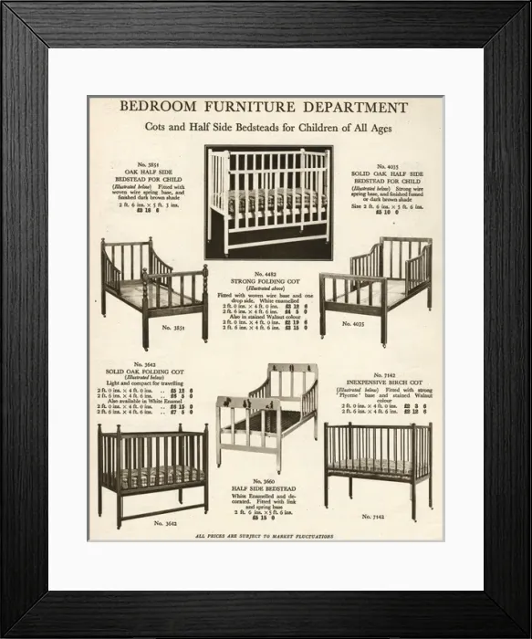 Framed Print : Cots and Toddler Beds 1929 Framed Print : Cots and Toddler Beds 1929