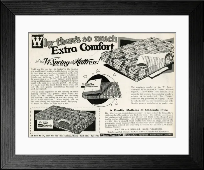 Framed Print : Advert for Vi-spring Mattress 1937 Framed Print : Advert for Vi-spring Mattress 1937