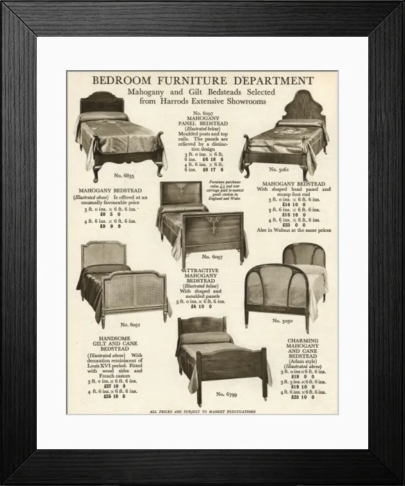Framed Print : Mahogany and cane bedsteads 1929 Framed Print : Mahogany and cane bedsteads 1929