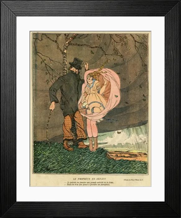 Framed Print : Cartoon, Sheltering from a squall Framed Print : Cartoon, Sheltering from a squall