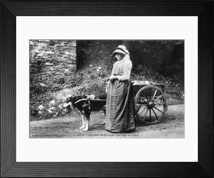 Framed Print : Dog and Cart and Maid Framed Print : Dog and Cart and Maid