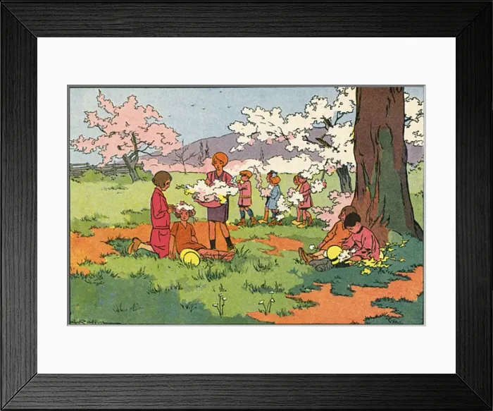 Framed Print : French Kids Pick Flowers Framed Print : French Kids Pick Flowers
