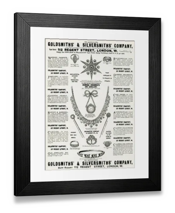 Framed Print : Advert for Goldsmiths & Silversmiths jewellery 1894 Framed Print : Advert for Goldsmiths & Silversmiths jewellery 1894