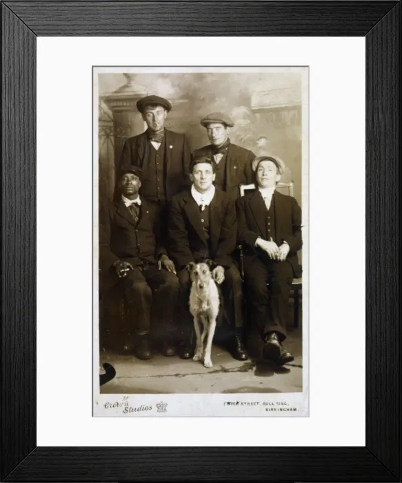 Framed Print : Three Men and Lurcher Framed Print : Three Men and Lurcher