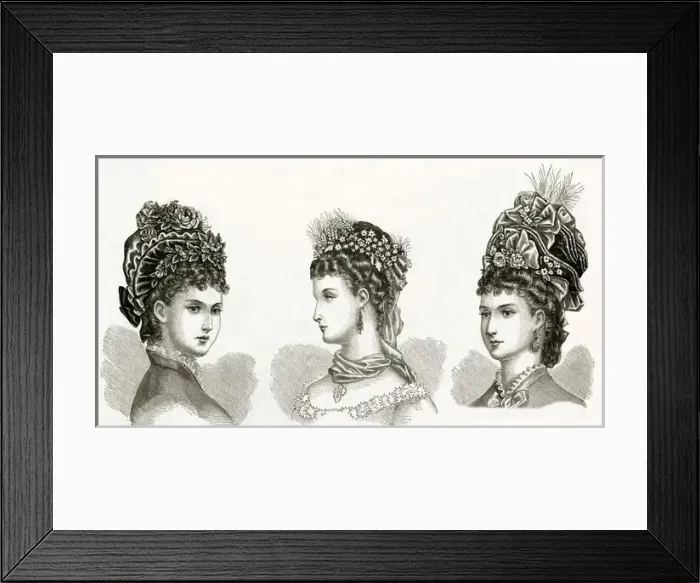 Framed Print : Women wearing victorain headwear 1875 Framed Print : Women wearing victorain headwear 1875