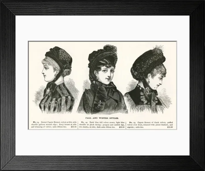 Framed Print : Autumn and winter style hats 1882 - 83 Framed Print : Autumn and winter style hats 1882 - 83