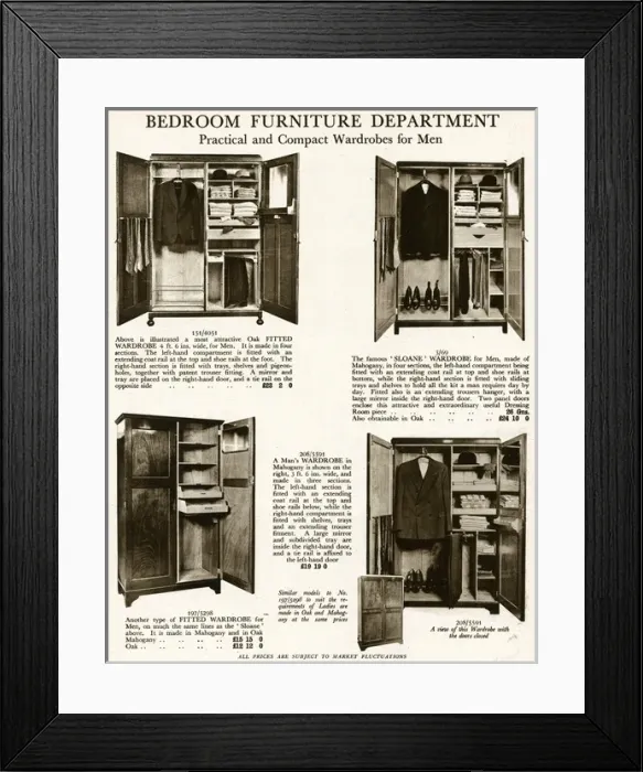 Framed Print : Practical and compact wardrobes for men 1929 Framed Print : Practical and compact wardrobes for men 1929