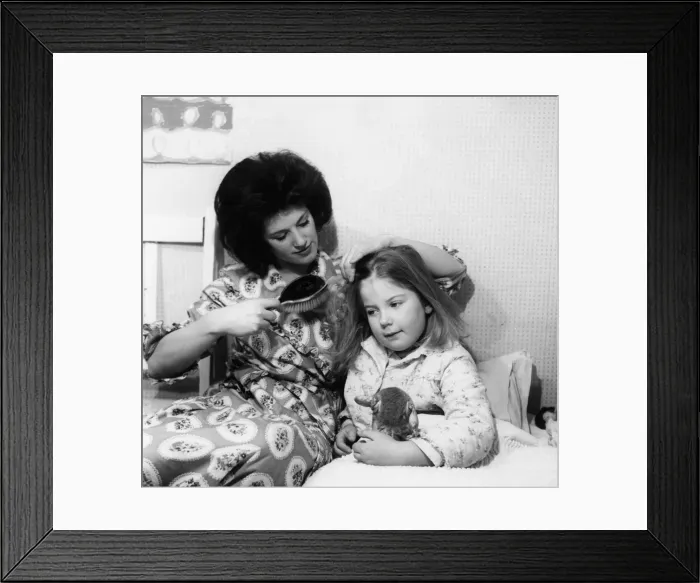 Framed Print : Mum Brushes Girls Hair Framed Print : Mum Brushes Girls Hair