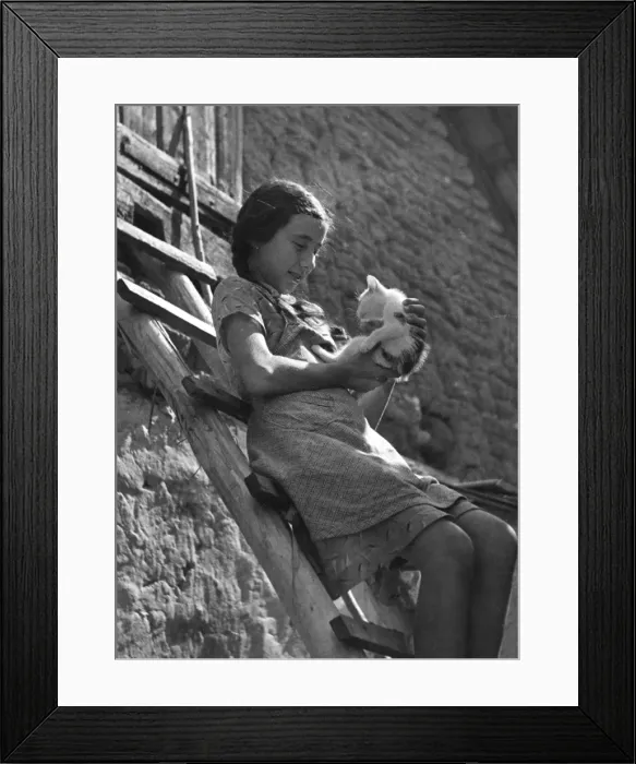 Framed Print : Girl with Kitten 1930S Framed Print : Girl with Kitten 1930S