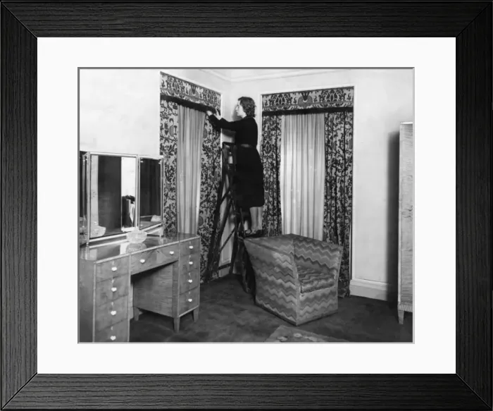 Framed Print : Putting up Curtains Framed Print : Putting up Curtains