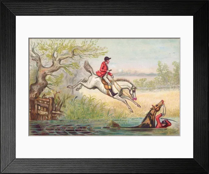 Framed Print : Foxhunting scene on a New Year card Framed Print : Foxhunting scene on a New Year card