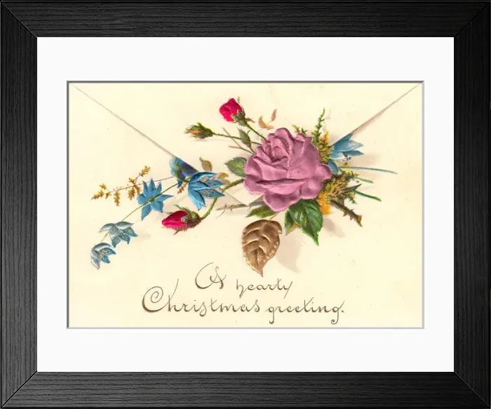 Framed Print : Envelope with fabric flowers for a Christmas card Framed Print : Envelope with fabric flowers for a Christmas card