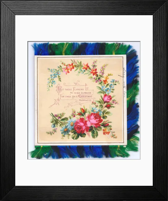 Framed Print : Spray of flowers on a fabric Christmas card Framed Print : Spray of flowers on a fabric Christmas card