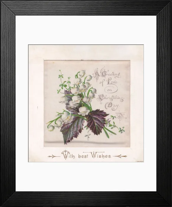 Framed Print : Spray of white flowers on a fabric Christmas card