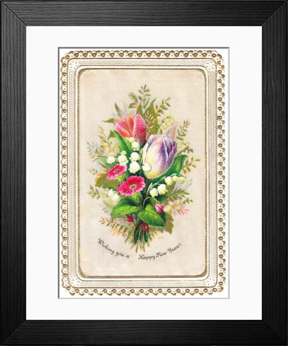 Framed Print : Bunch of flowers on a fabric New Year card Framed Print : Bunch of flowers on a fabric New Year card