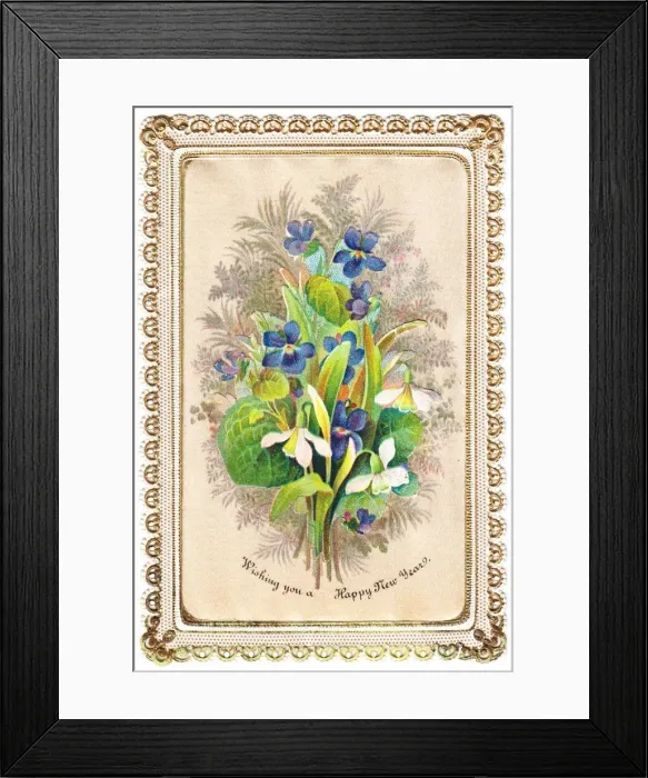 Framed Print : Bunch of flowers on a fabric New Year card Framed Print : Bunch of flowers on a fabric New Year card