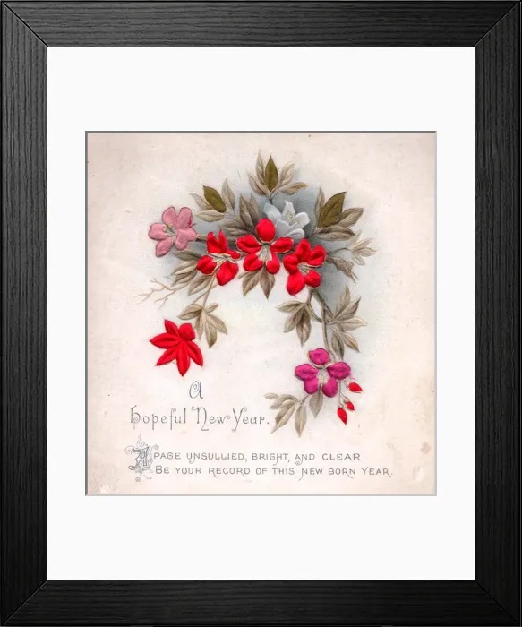 Framed Print : Spray of flowers on a fabric New Year card Framed Print : Spray of flowers on a fabric New Year card