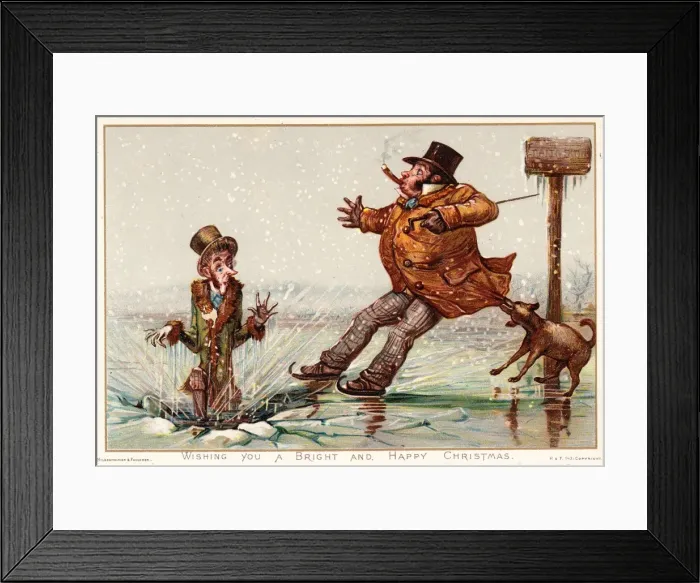 Framed Print : People on the ice on a comic Christmas card Framed Print : People on the ice on a comic Christmas card