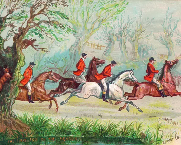 Foxhunting scene on a greetings card