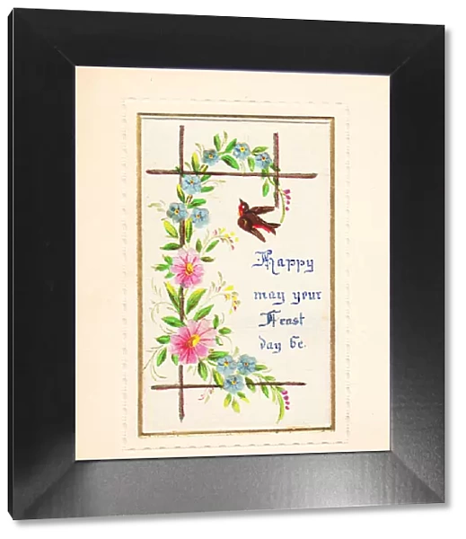 Robin and flowers on a fabric Feast Day card