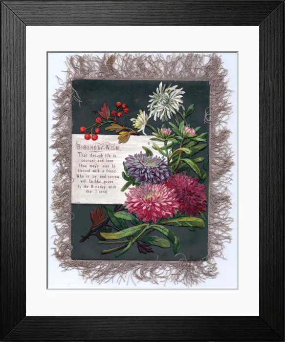 Framed Print : Spray of flowers on a fabric birthday card Framed Print : Spray of flowers on a fabric birthday card