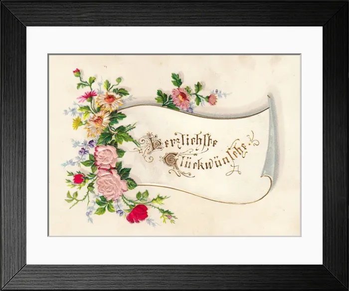 Framed Print : Spray of flowers on a German greetings card Framed Print : Spray of flowers on a German greetings card