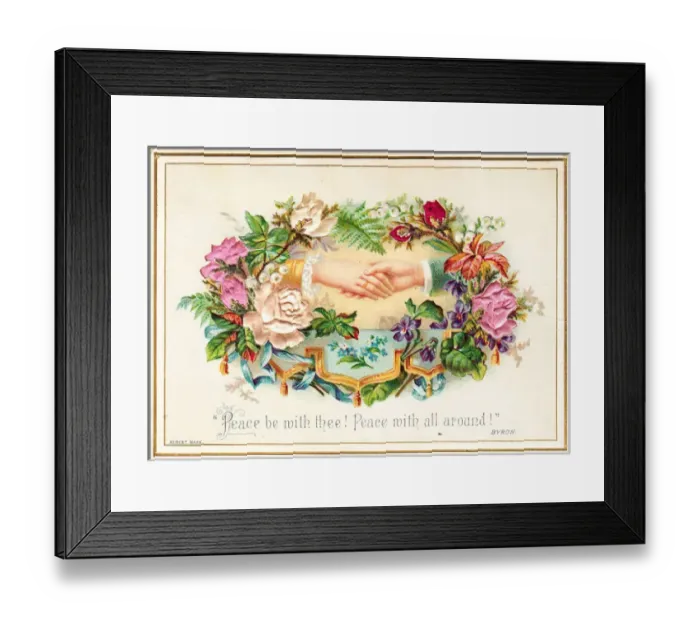 Framed Print : Hands and flowers on a romantic greetings card Framed Print : Hands and flowers on a romantic greetings card